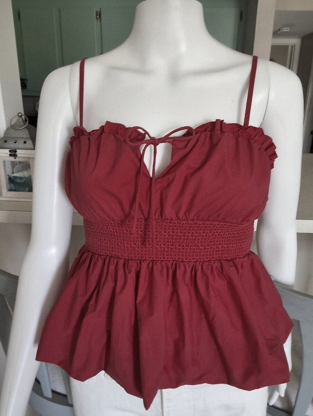 Adorable ASTR The Label Red Smocked Crop Bubble Tank - XS